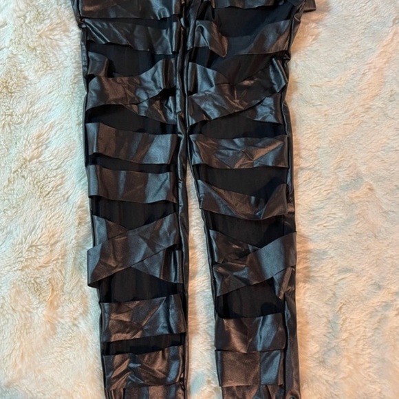 Like New! Vegan Stretchy Leather Slitted Leggings - Picture 2 of 4
